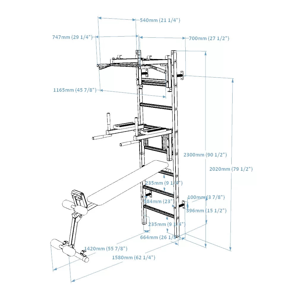 BenchK 233 Gymnastic Wall Bars with Workout Bench, Pull-up and Dip Bar
