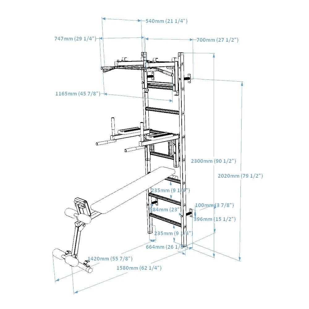 BenchK 233 Gymnastic Wall Bars with Workout Bench, Pull-up and Dip Bar