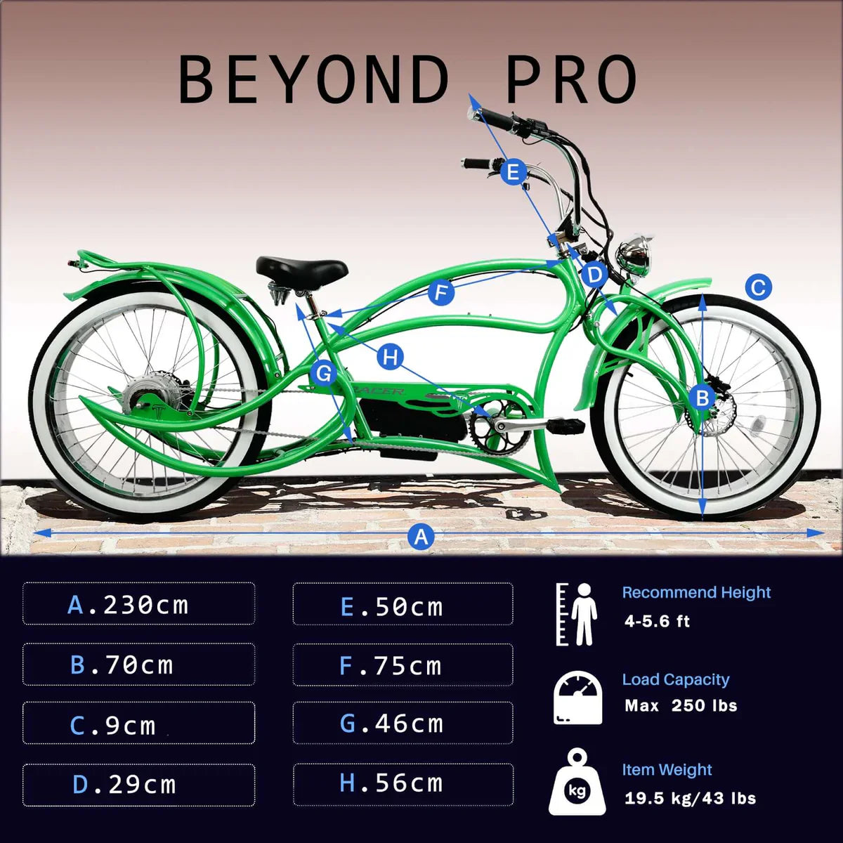Tracer Beyond Pro 800W 26" Classic Stretch Chopper EBike