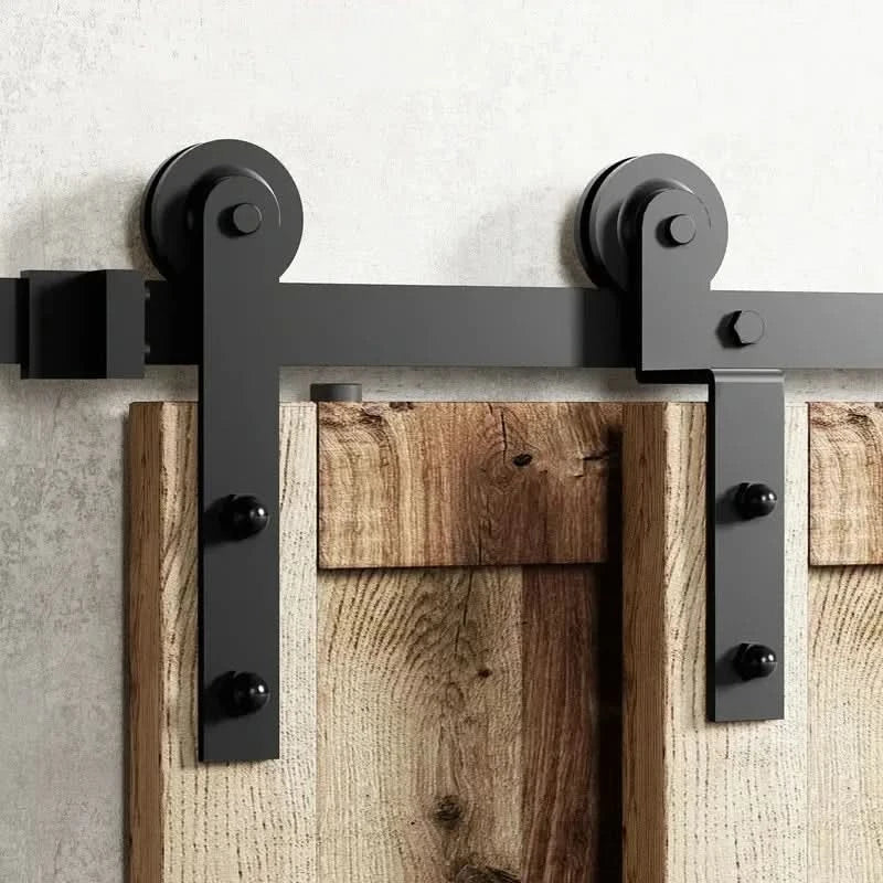 Classic Single Bypass 2 Door Barn Door Kit | Black Hardware