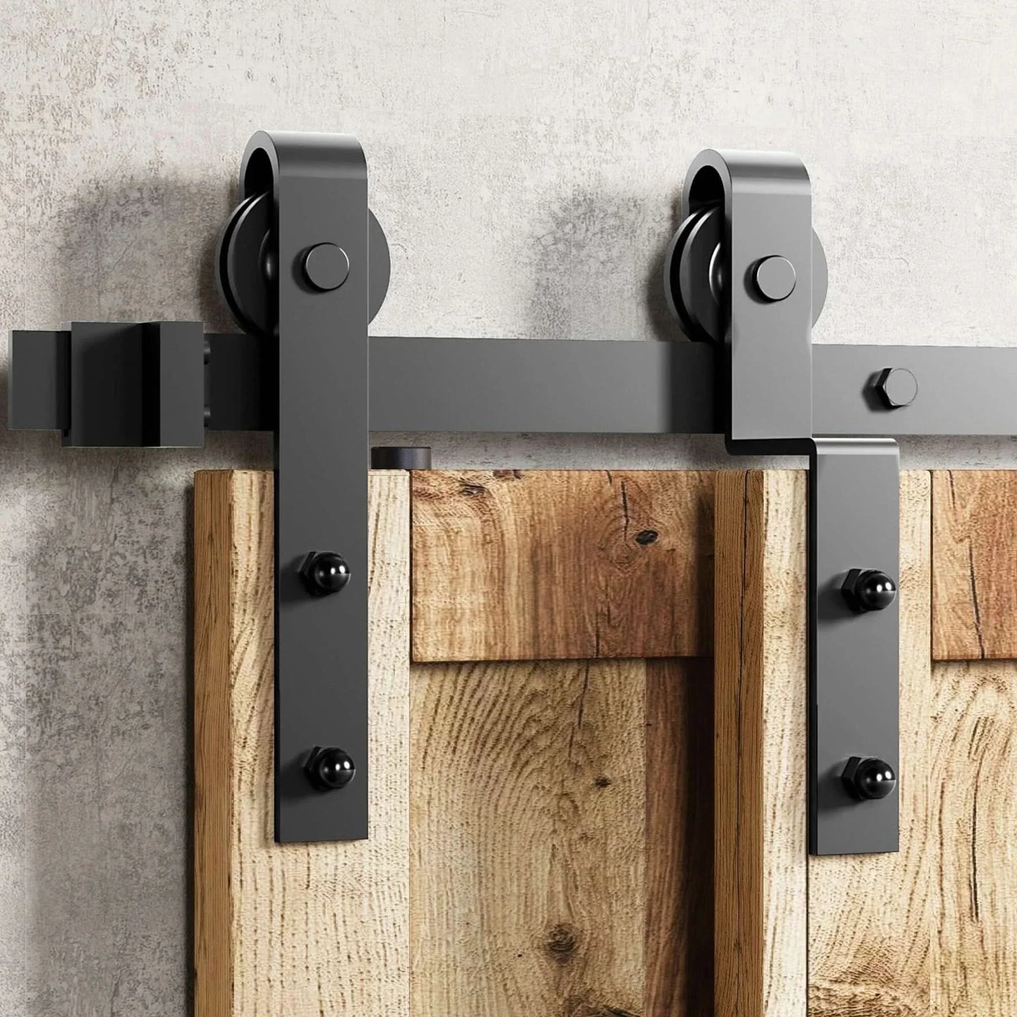 J-Strap Black Single Bypass Barn Door Hardware Kit