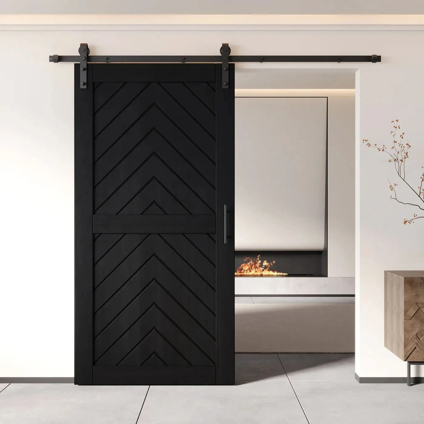 Pine Wood Fishbone Modern DIY Barn Door