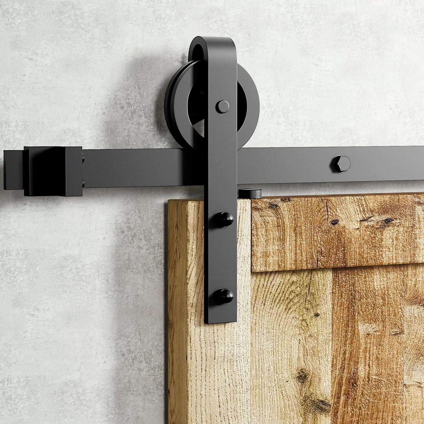 Spoke Wheel Black Single Track Barn Door Hardware Kit