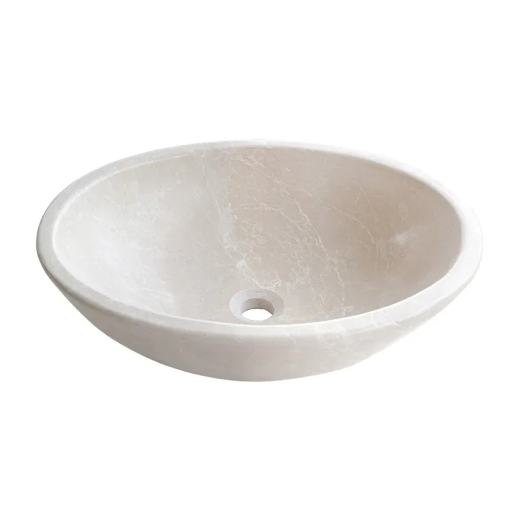 Botticino Marble Natural Stone Oval Shape Above Vanity Vessel Sink Honed (W)16" (L)20.5" (H)6"
