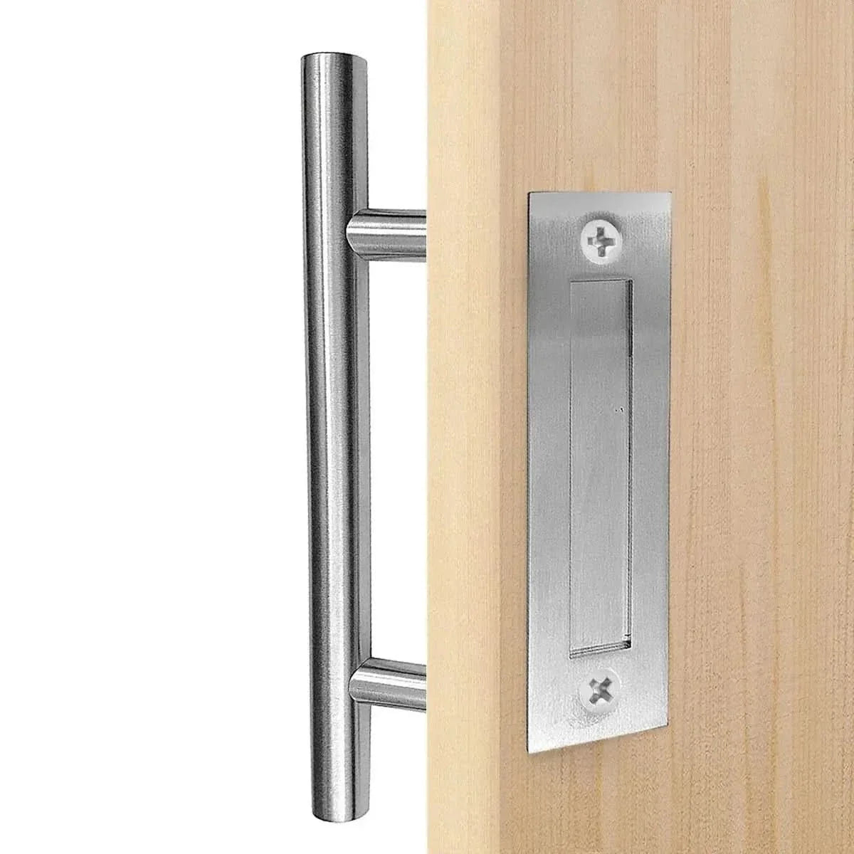 12" Round Pull & Flush Barn Door Handle Combo