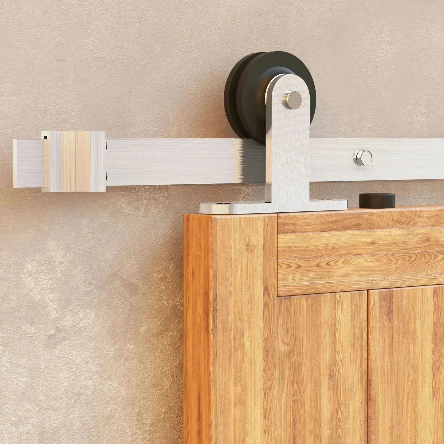 Straight Top Mount Brushed Nickel Single Track Barn Door Hardware Kit