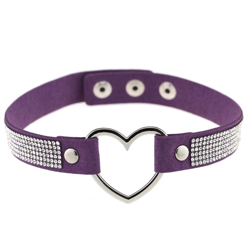 Japan's Harajuku Soft Girl Black Rhinestone Peach Heart Love-Shaped Collar Women's Neck Strap Collarbone Necklace Short