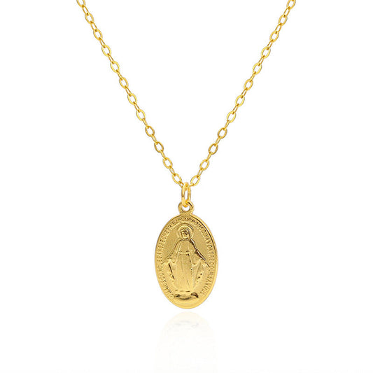 Gilded Virgin Mary necklace for women 925 sterling silver Virgin Mary coin collarbone chain
