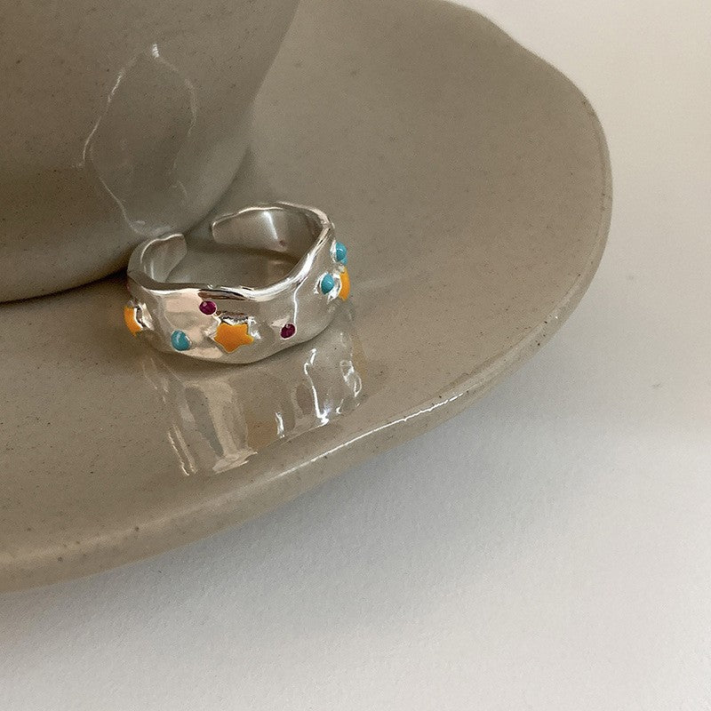 Dopamine love colored zircon diamond ring female niche index finger high-end fashion personality open ring