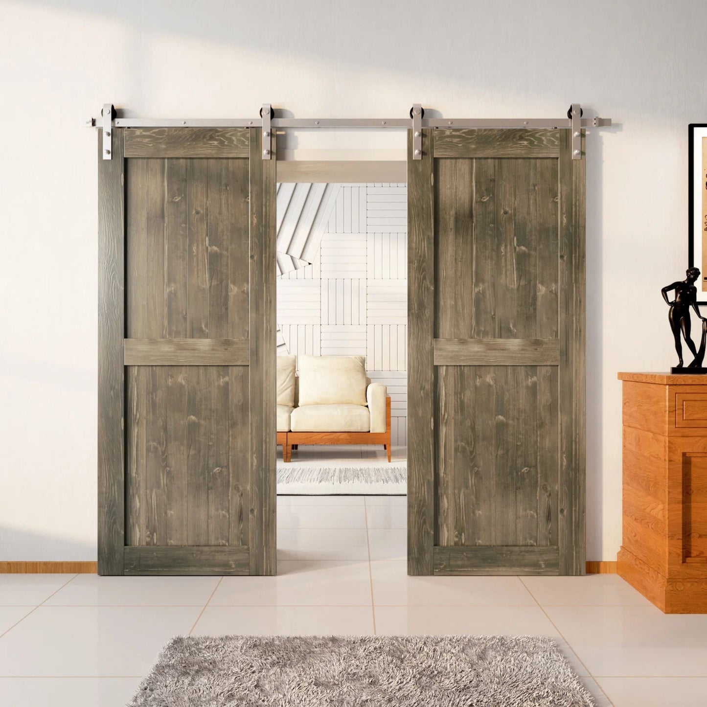 Classic Double Barn Door Kit | Brushed Nickel Hardware