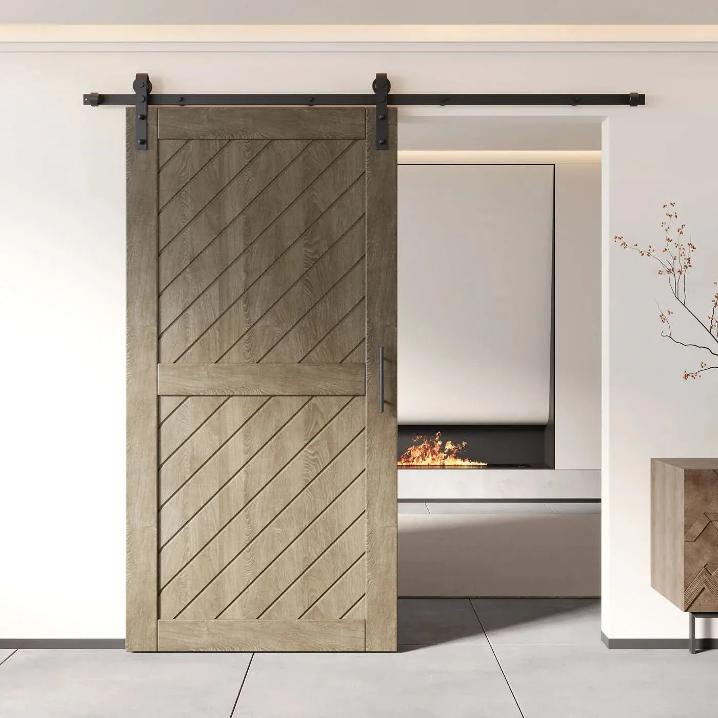 Slanted Single Barn Door Kit | Black Hardware