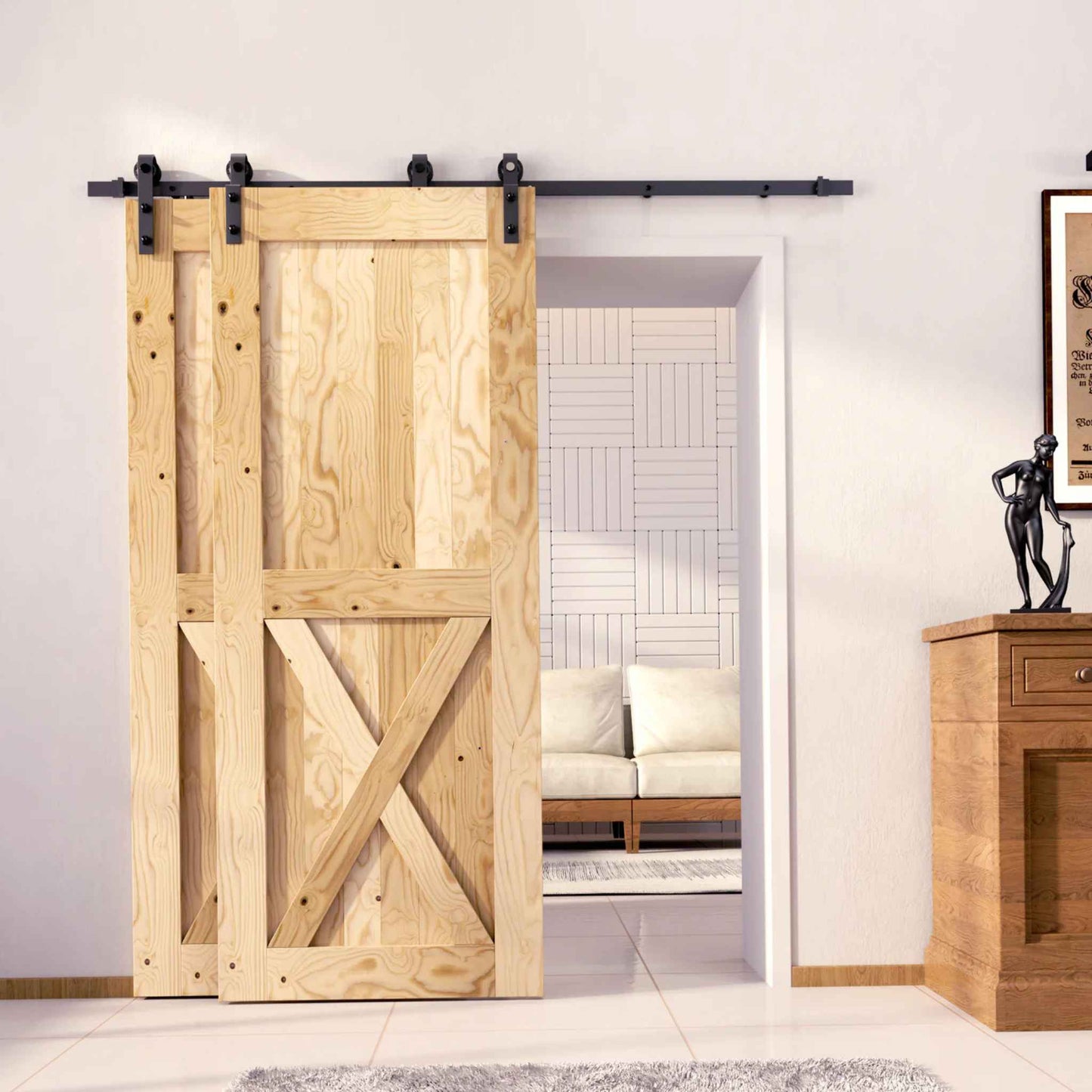 Classic Single Bypass 2 Door Barn Door Kit | Black Hardware