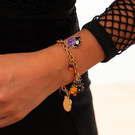 Halloween Party Ghost Bracelet Trendy Girl Pumpkin Festival Alloy Pendant Handmade Girl