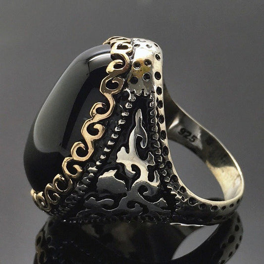 925 Thai Silver Black Zircon Plated Ring with Goose Egg Color Separation