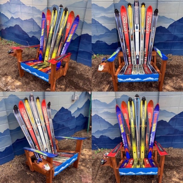 Colorado Ski Furniture Customizable Adirondack Ski Chair with Mountain Stripe Front Board