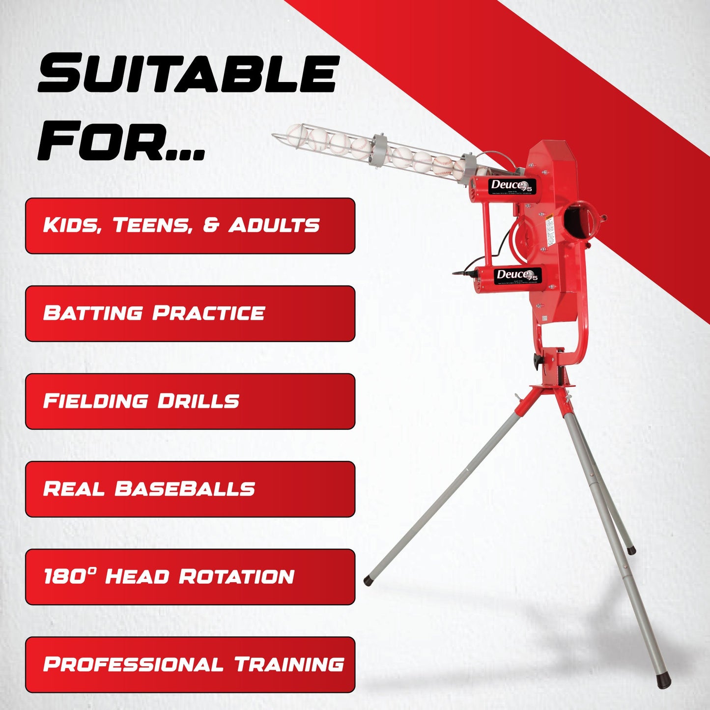 Heater Deuce 75 MPH Pitching Machine w/ Feeder & Xtender 36' Batting Cage