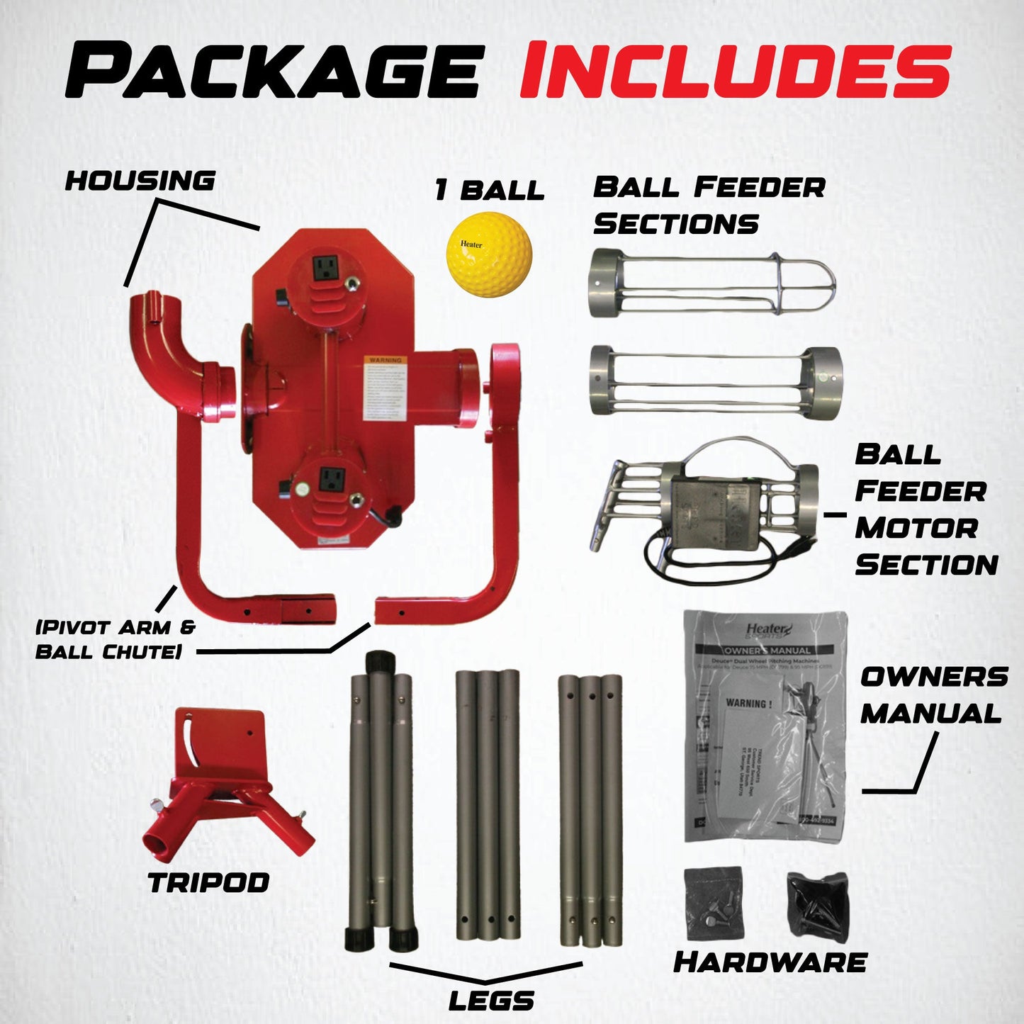 Heater Deuce 75 MPH Pitching Machine w/ Feeder & Xtender 36' Batting Cage