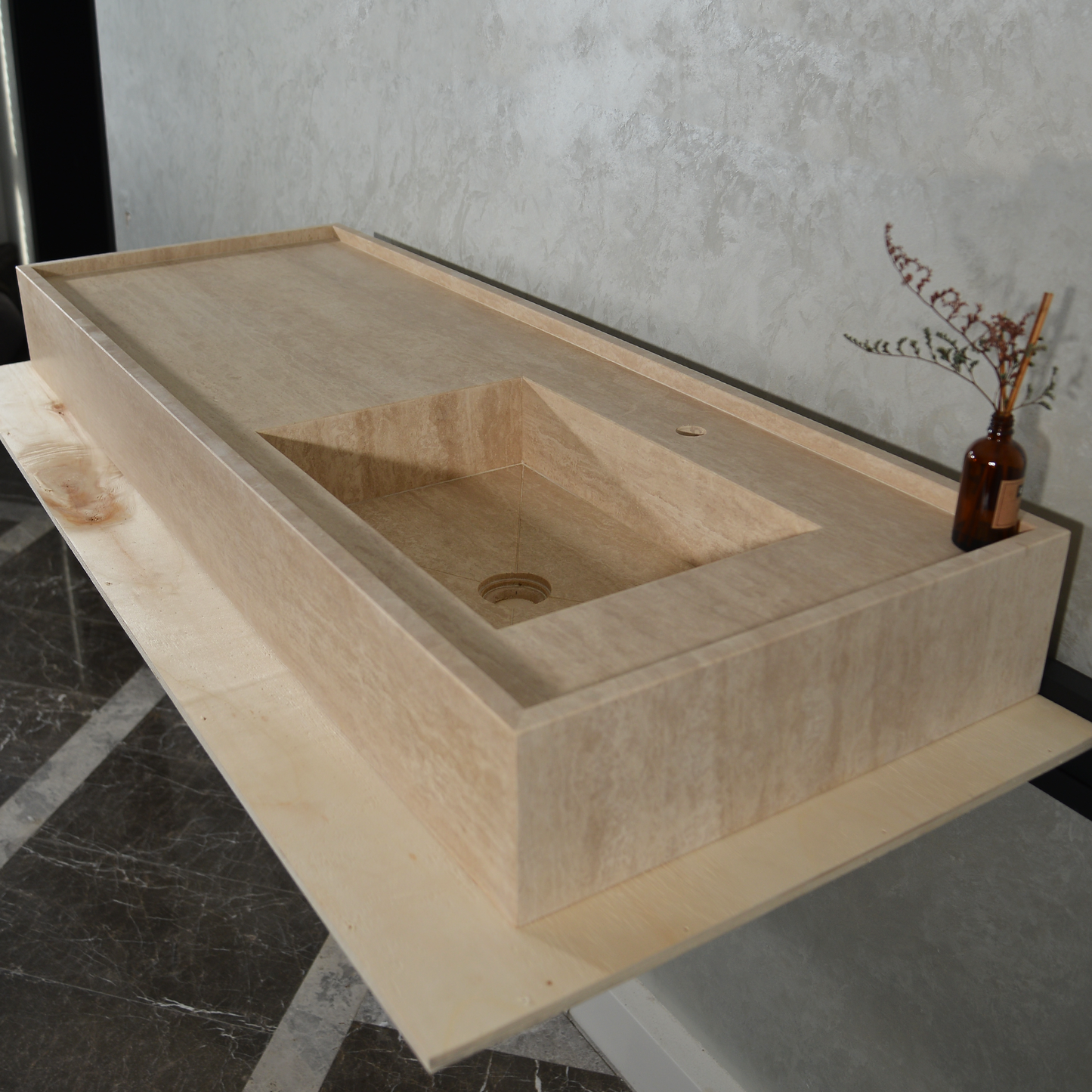 Handcrafted Custom Travertine Sink (TR-087)