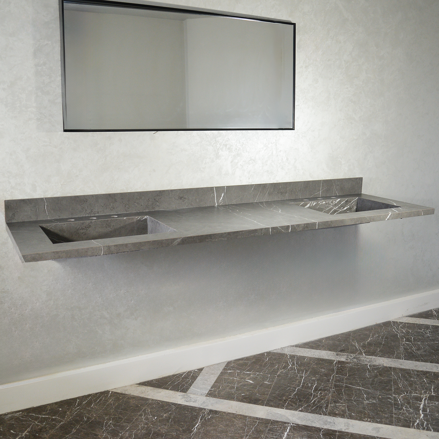 HANDCRAFTED PIETRA GREY HIGH ENGINEERED PORCELAIN DOUBLE SINK (ES-095)