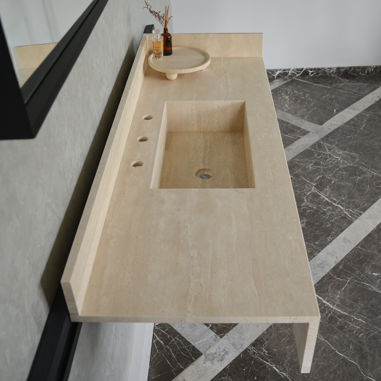 HANDCRAFTED CUSTOM TRAVERTINE SINK (TR-092)
