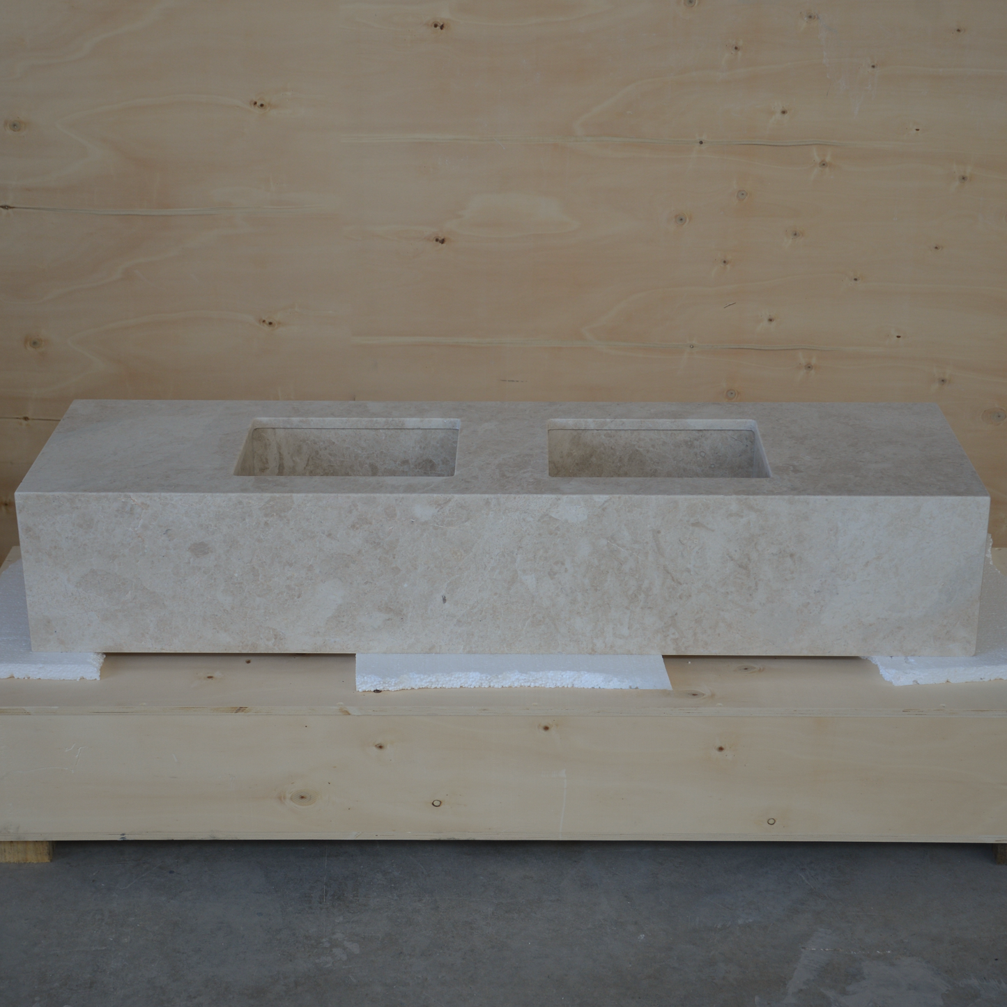 HANDCRAFTED CUSTOM HERA BEIGE MARBLE DOUBLE SINK (NS-114)