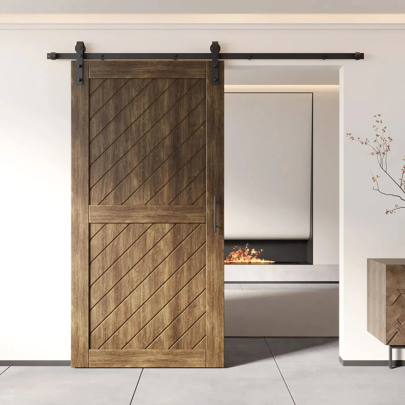 Slanted Single Barn Door Kit | Black Hardware