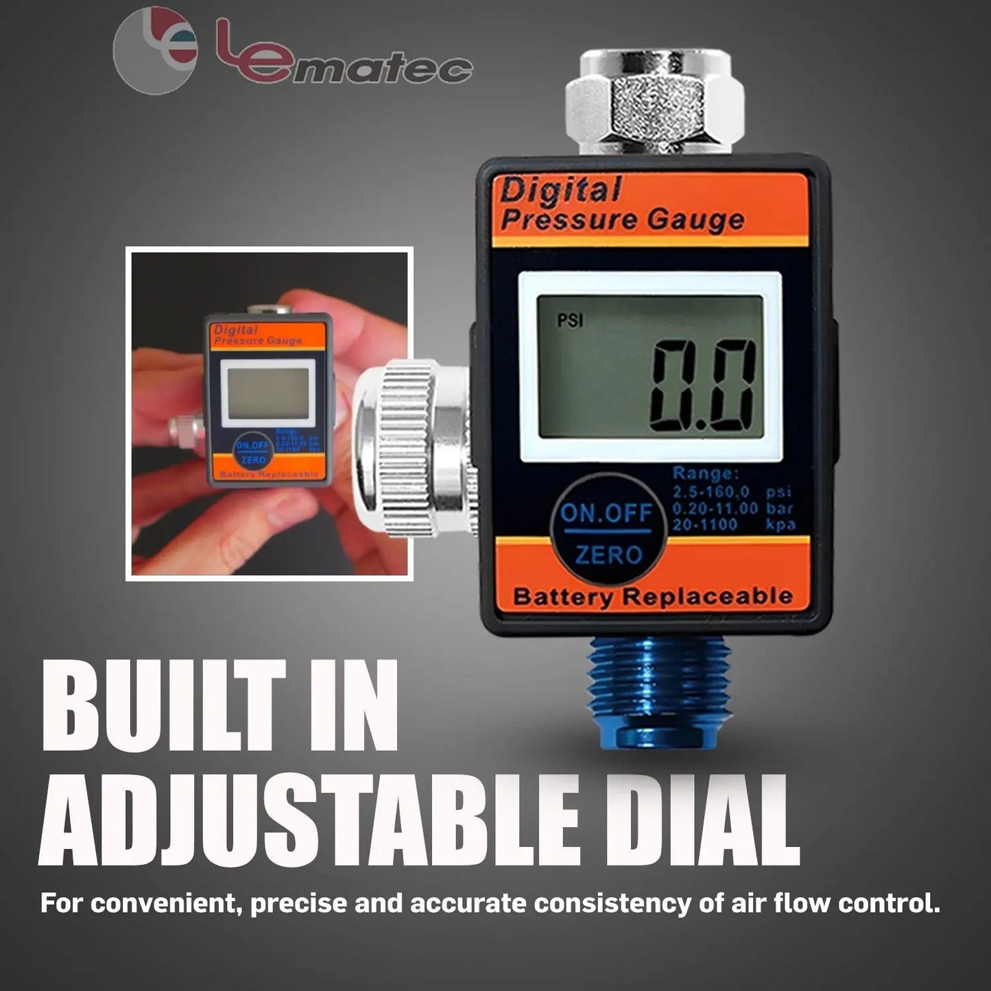 Professional Digital Air Pressure Regulator - Multi-Unit LCD Display with 160 PSI Range (DAR01B)