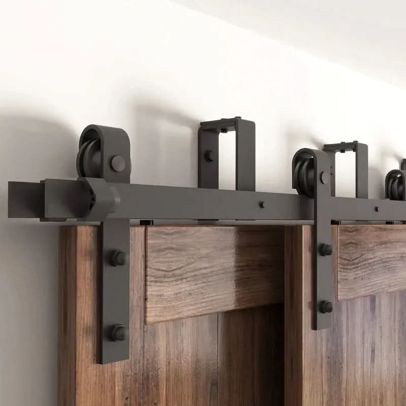 J-Strap Black Double Bypass Barn Door Hardware Kit