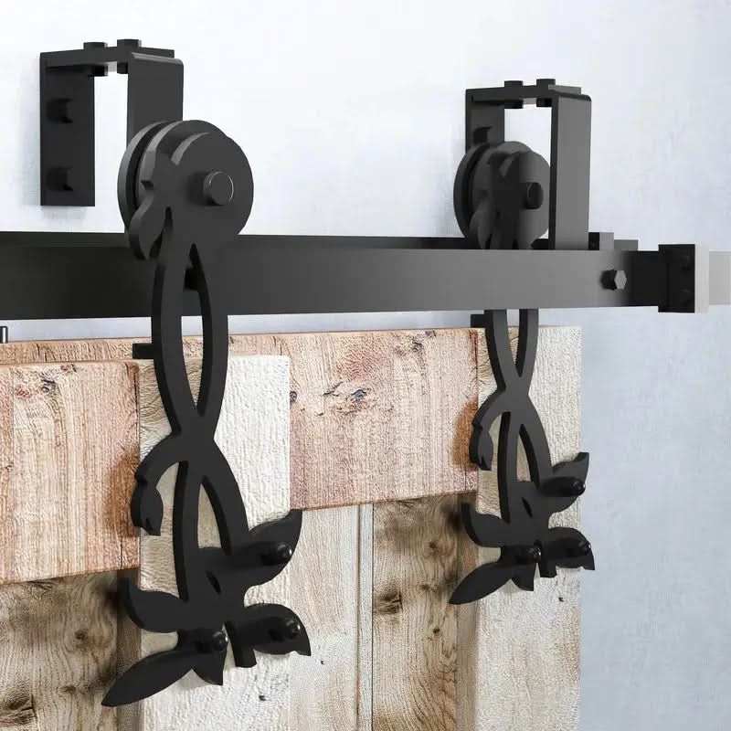 Classic Double Bypass 2 Door Barn Door Kit | Black Hardware