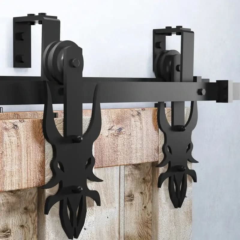Classic Double Bypass 2 Door Barn Door Kit | Black Hardware