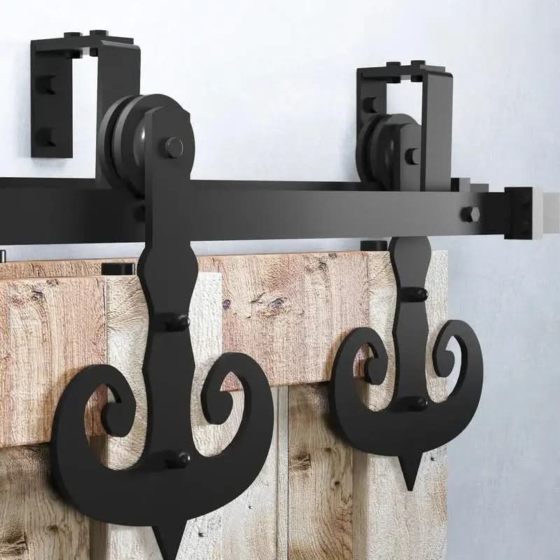 Classic Double Bypass 2 Door Barn Door Kit | Black Hardware