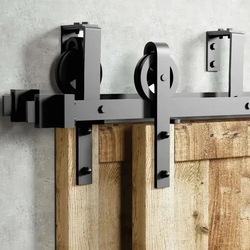 Classic Double Bypass 2 Door Barn Door Kit | Black Hardware