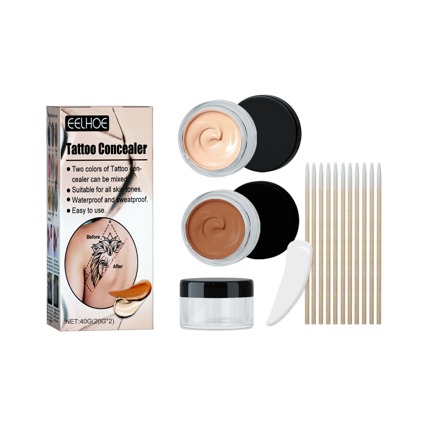 Tattoo Concealer, Waterproof Brightening Cover Tattoo Scars Birthmark Invisible Two-Tone Concealer