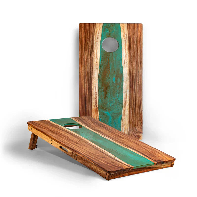 Elakai The River Epoxy Resin with Live Edge Acacia Pathfinder ART Cornhole Boards