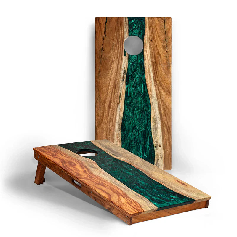 Elakai The River Epoxy Resin with Live Edge Acacia Pathfinder ART Cornhole Boards