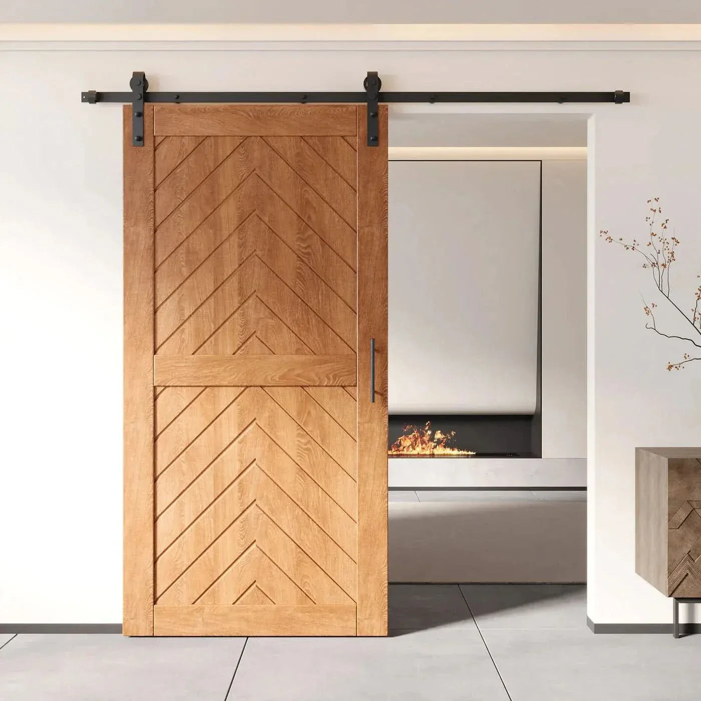 Fishbone Single Barn Door Kit | Black Hardware
