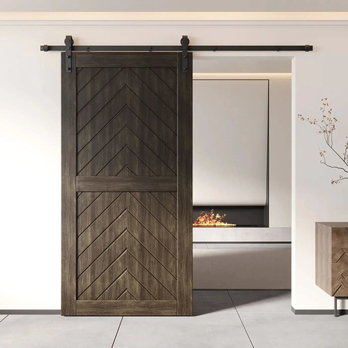 Fishbone Single Barn Door Kit | Black Hardware