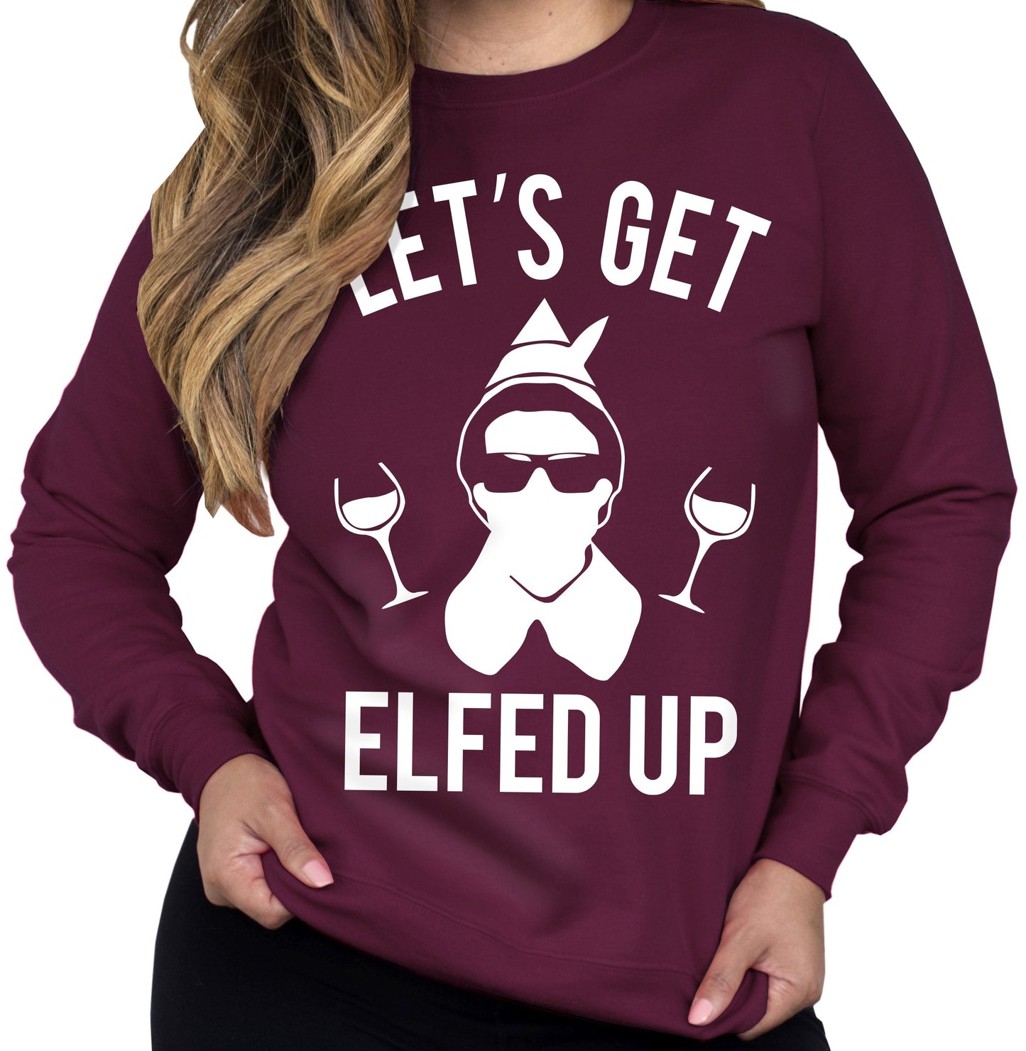 Let's Get Elfed Up Christmas Wine Crew Neck - 4LibertyShop.com