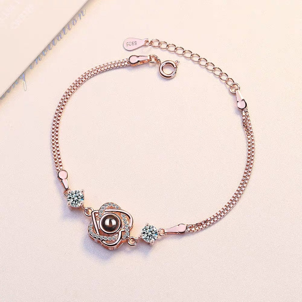 Customized color photo projection s925 pure silver six pointed star bracelet with 100 languages for birthday commemoration