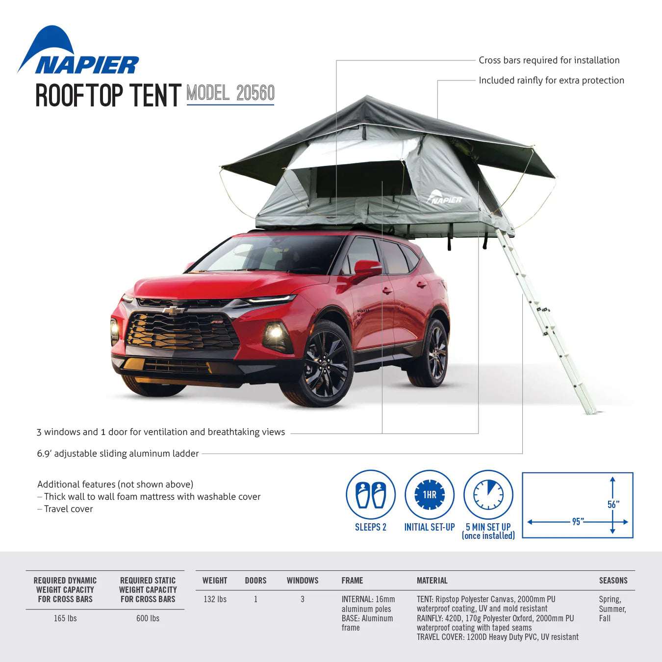 Napier Vehicle Rooftop Tent and Ladder