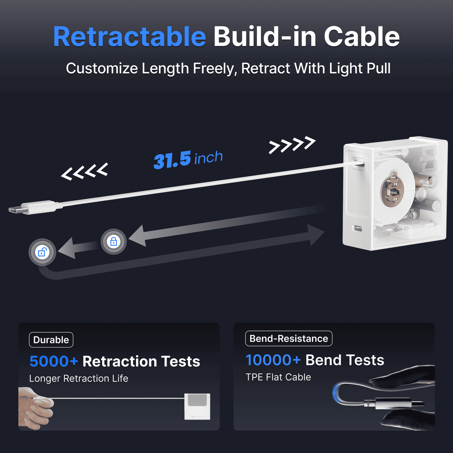 Gitryin Retractable 40W Charger for 3C Devices