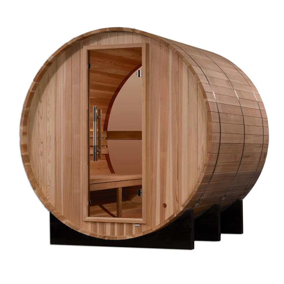 Golden Designs Zurich 4 Person Barrel Sauna with Bronze Privacy View