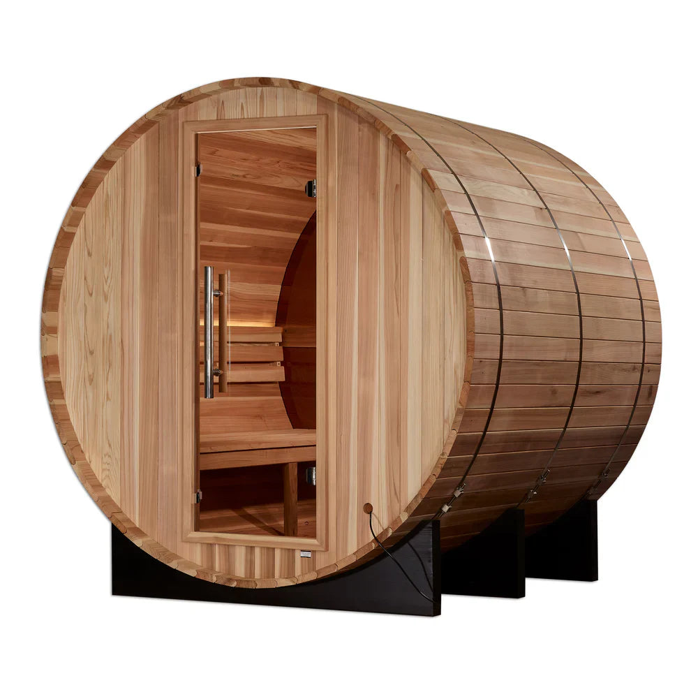 Golden Designs Zurich 4 Person Barrel Sauna with Bronze Privacy View