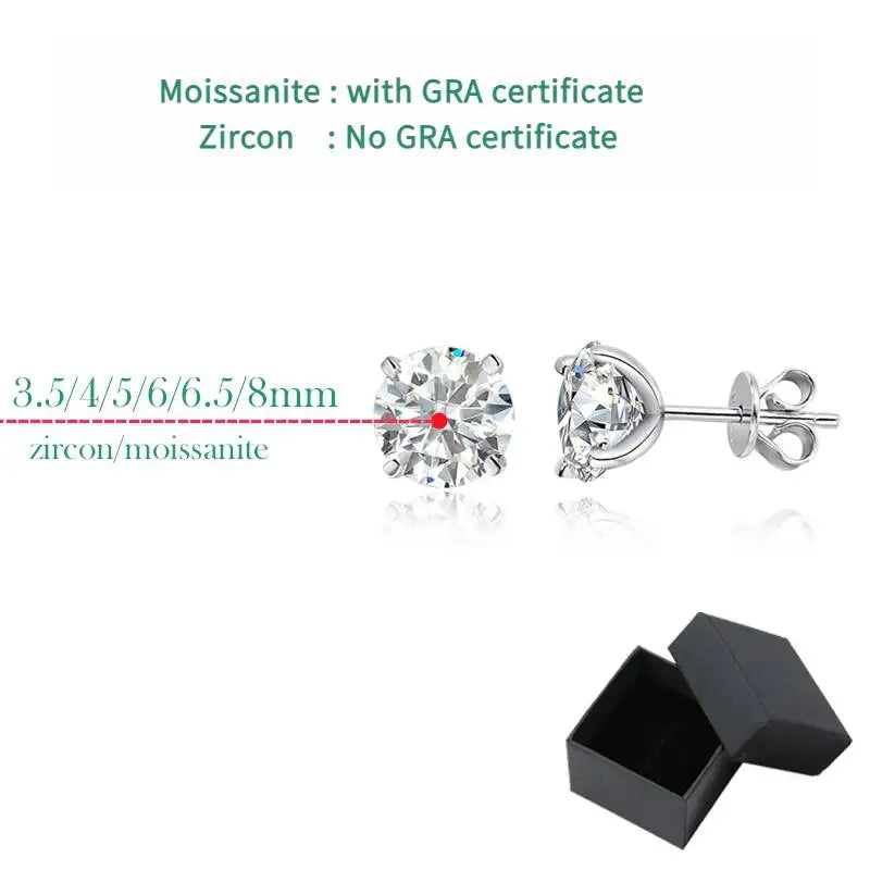 GRA GIA Certified Moissanite Stud Earrings 0.2-2CT VVS1 4-Claw Sterling S925