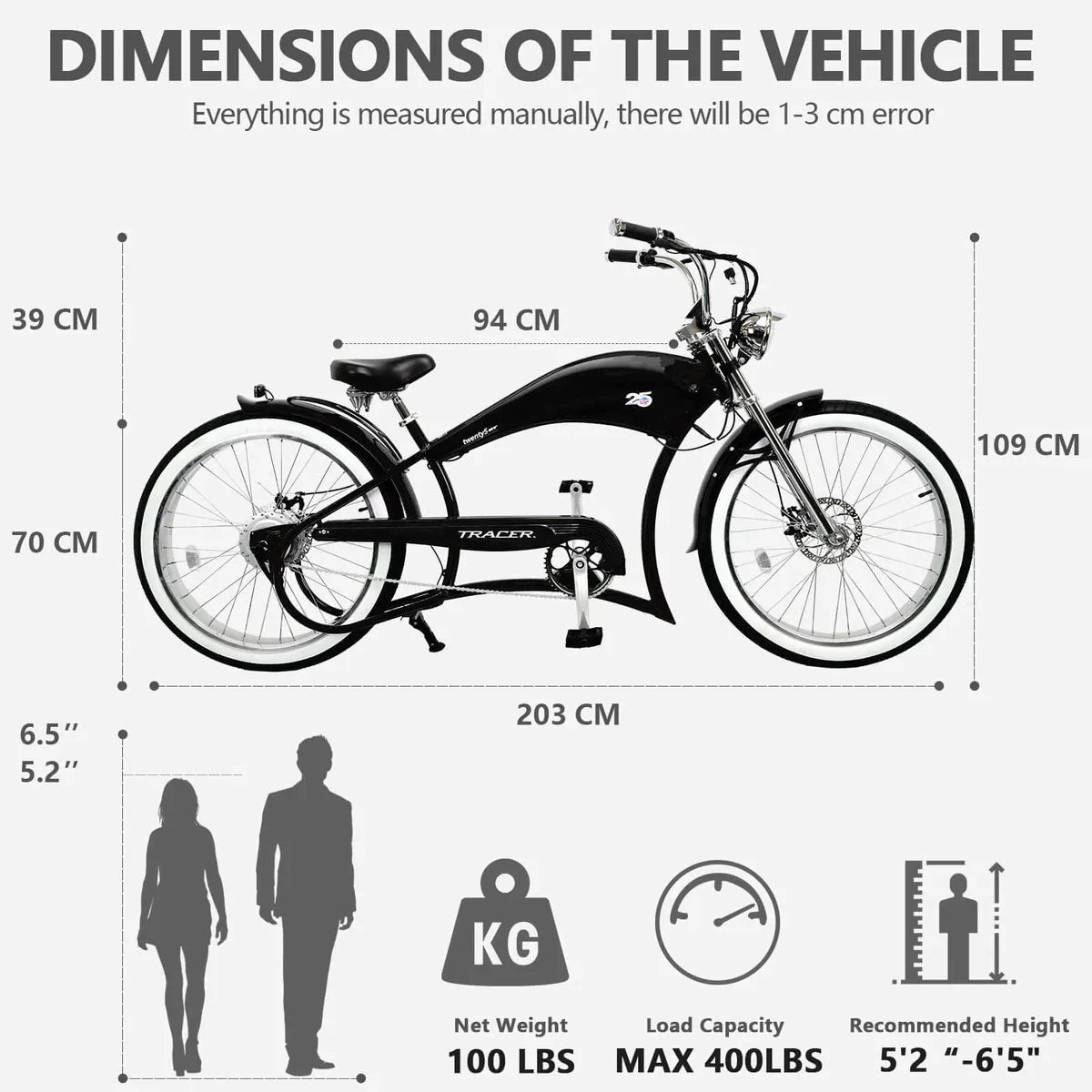 Tracer Twenty5 GT 500W 26" Chopper Cruiser E-Bike