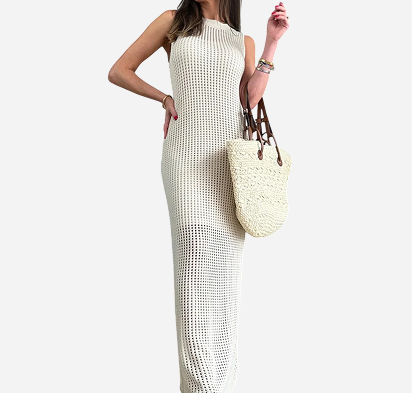 Openwork Slit Round Neck Cover-Up