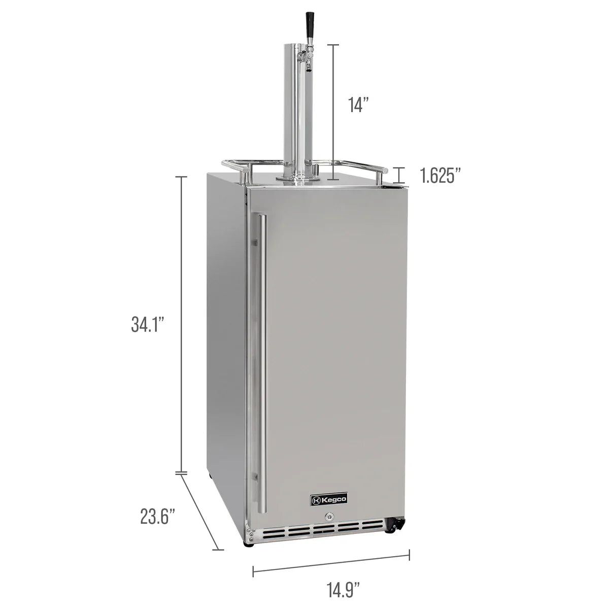 15" Outdoor Single Tap Stainless Steel Built-In Commercial Kegerator