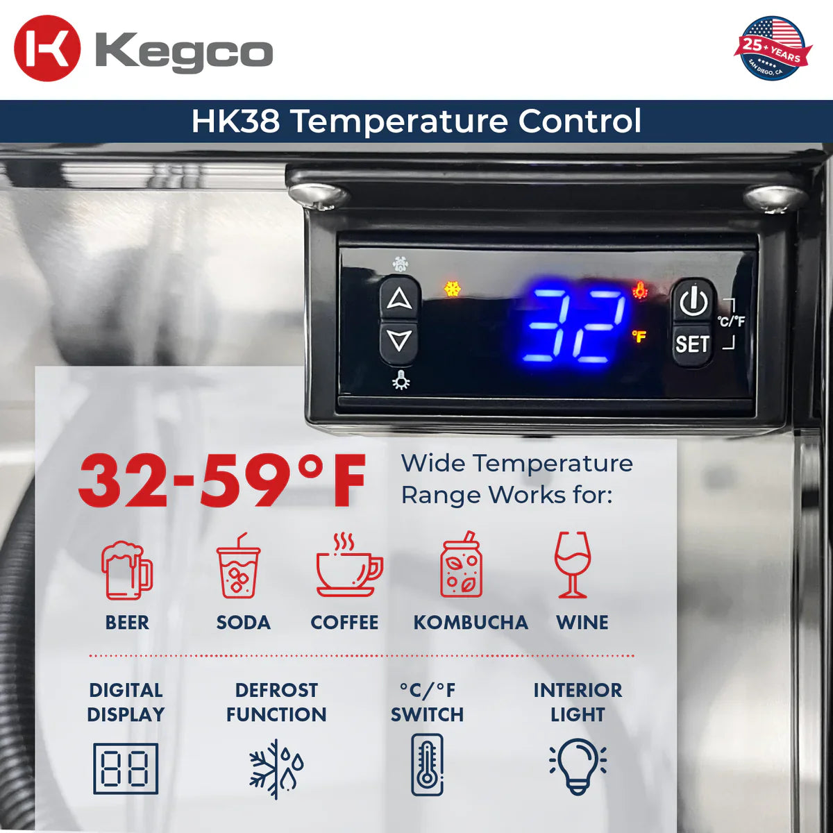 Kegco 24" Single Faucet Built-In Kegerator - Indoor