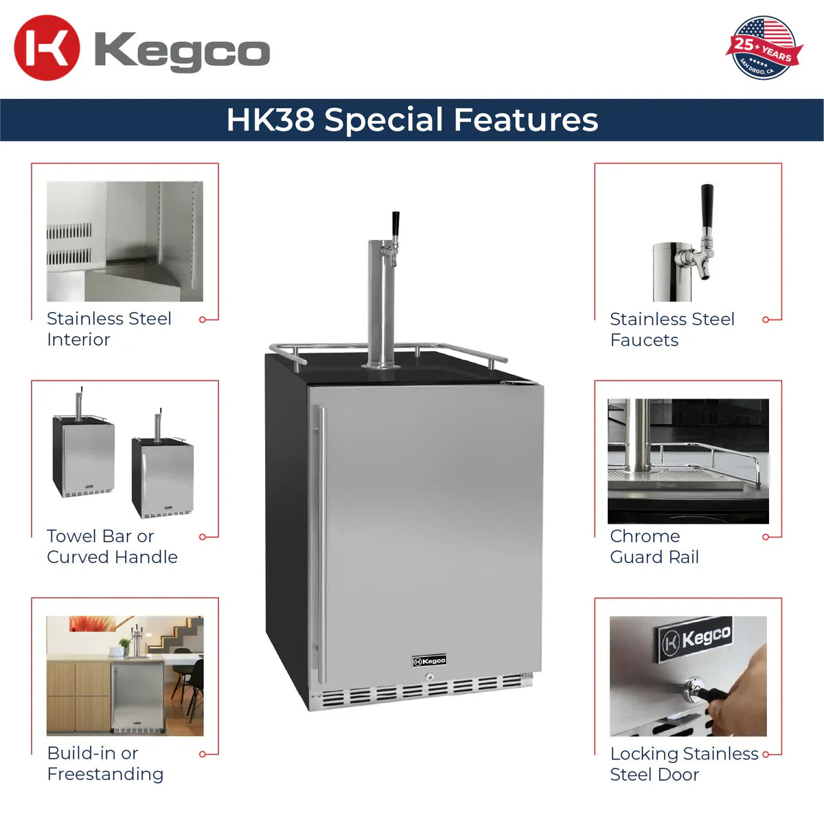 Kegco 24" Single Faucet Built-In Kegerator - Indoor