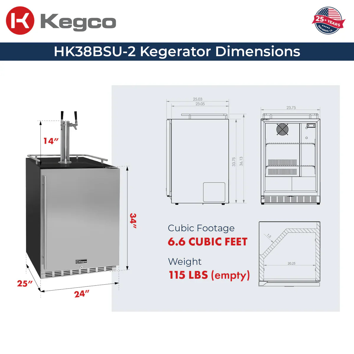 Kegco 24" Dual Faucet Built-ni Kegerator - Indoor